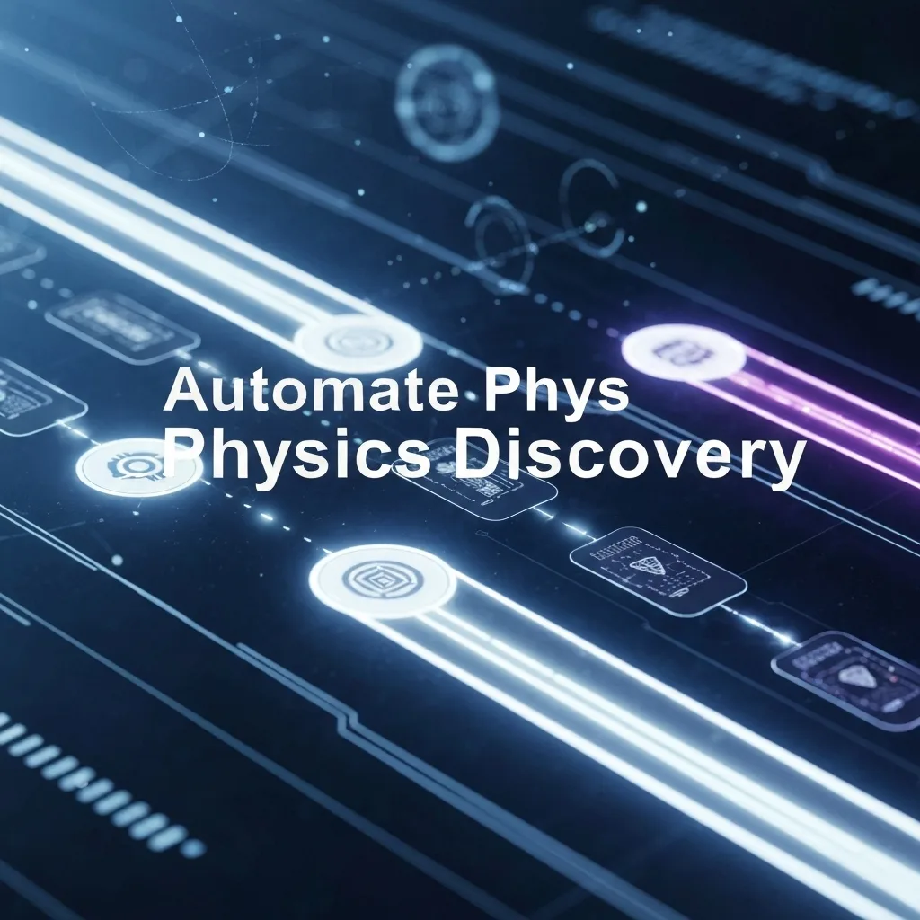 A futuristic digital pipeline with glowing data streams and interconnected nodes, representing an automated data analysis system for physics research. The image features the headline "Automate Physics Discovery" and illustrates the core concepts from the article "How to Build an Automated Data Analysis Pipeline for Physics Research: A Step-by-Step Guide."